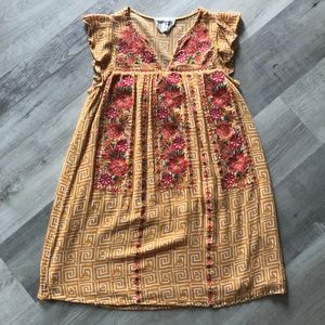 Savana Jane Aztec with Floral Embroidery Boho Summer Babydoll Dress Small